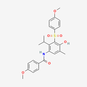 molecular formula C25H27NO6S B11200542 N-{4-hydroxy-3-[(4-methoxyphenyl)sulfonyl]-5-methyl-2-(propan-2-yl)phenyl}-4-methoxybenzamide 