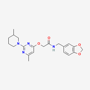 molecular formula C21H26N4O4 B11200757 N-(1,3-benzodioxol-5-ylmethyl)-2-{[6-methyl-2-(3-methylpiperidin-1-yl)pyrimidin-4-yl]oxy}acetamide 