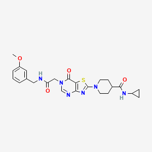 molecular formula C24H28N6O4S B11201292 N-cyclopropyl-1-(6-{2-[(3-methoxybenzyl)amino]-2-oxoethyl}-7-oxo-6,7-dihydro[1,3]thiazolo[4,5-d]pyrimidin-2-yl)piperidine-4-carboxamide 