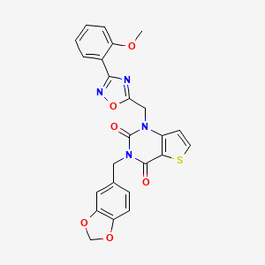 molecular formula C24H18N4O6S B11201331 3-(benzo[d][1,3]dioxol-5-ylmethyl)-1-((3-(2-methoxyphenyl)-1,2,4-oxadiazol-5-yl)methyl)thieno[3,2-d]pyrimidine-2,4(1H,3H)-dione 