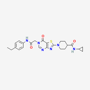 molecular formula C24H28N6O3S B11201382 N-cyclopropyl-1-(6-{2-[(4-ethylphenyl)amino]-2-oxoethyl}-7-oxo-6,7-dihydro[1,3]thiazolo[4,5-d]pyrimidin-2-yl)piperidine-4-carboxamide 
