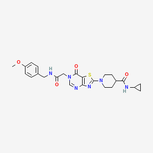 molecular formula C24H28N6O4S B11201698 N-cyclopropyl-1-(6-{2-[(4-methoxybenzyl)amino]-2-oxoethyl}-7-oxo-6,7-dihydro[1,3]thiazolo[4,5-d]pyrimidin-2-yl)piperidine-4-carboxamide 