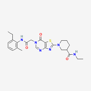 molecular formula C24H30N6O3S B11201712 N-ethyl-1-(6-{2-[(2-ethyl-6-methylphenyl)amino]-2-oxoethyl}-7-oxo-6,7-dihydro[1,3]thiazolo[4,5-d]pyrimidin-2-yl)piperidine-3-carboxamide 