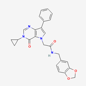molecular formula C25H22N4O4 B11201936 N-(1,3-benzodioxol-5-ylmethyl)-2-(3-cyclopropyl-4-oxo-7-phenyl-3,4-dihydro-5H-pyrrolo[3,2-d]pyrimidin-5-yl)acetamide 