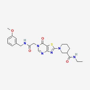 molecular formula C23H28N6O4S B11201993 N-ethyl-1-(6-{2-[(3-methoxybenzyl)amino]-2-oxoethyl}-7-oxo-6,7-dihydro[1,3]thiazolo[4,5-d]pyrimidin-2-yl)piperidine-3-carboxamide 