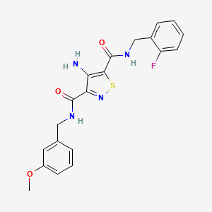molecular formula C20H19FN4O3S B11202196 4-amino-N~5~-(2-fluorobenzyl)-N~3~-(3-methoxybenzyl)-1,2-thiazole-3,5-dicarboxamide 