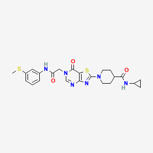 molecular formula C23H26N6O3S2 B11202288 N-cyclopropyl-1-[6-(2-{[3-(methylsulfanyl)phenyl]amino}-2-oxoethyl)-7-oxo-6,7-dihydro[1,3]thiazolo[4,5-d]pyrimidin-2-yl]piperidine-4-carboxamide 