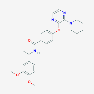 molecular formula C26H30N4O4 B11202540 N-[1-(3,4-dimethoxyphenyl)ethyl]-4-{[3-(piperidin-1-yl)pyrazin-2-yl]oxy}benzamide 