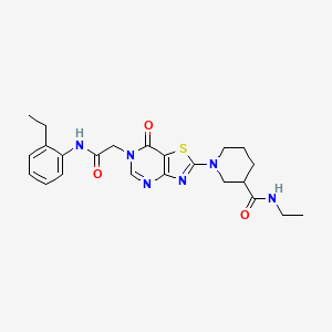 molecular formula C23H28N6O3S B11202665 N-Ethyl-1-(6-{[(2-ethylphenyl)carbamoyl]methyl}-7-oxo-6H,7H-[1,3]thiazolo[4,5-D]pyrimidin-2-YL)piperidine-3-carboxamide 
