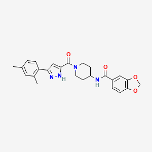 molecular formula C25H26N4O4 B11202847 N-(1-(3-(2,4-dimethylphenyl)-1H-pyrazole-5-carbonyl)piperidin-4-yl)benzo[d][1,3]dioxole-5-carboxamide 