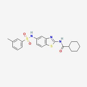 molecular formula C21H23N3O3S2 B11202885 N-[5-[[(3-Methylphenyl)sulfonyl]amino]-2-benzothiazolyl]cyclohexanecarboxamide CAS No. 951612-20-7