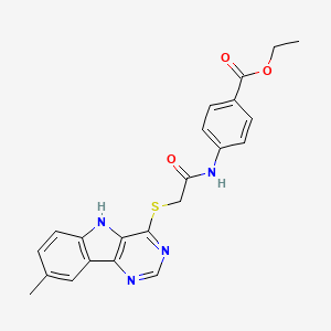 molecular formula C22H20N4O3S B11202979 ethyl 4-({[(8-methyl-5H-pyrimido[5,4-b]indol-4-yl)sulfanyl]acetyl}amino)benzoate 