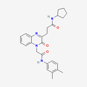 molecular formula C26H30N4O3 B11203016 N-cyclopentyl-3-(4-(2-((3,4-dimethylphenyl)amino)-2-oxoethyl)-3-oxo-3,4-dihydroquinoxalin-2-yl)propanamide 