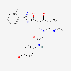 molecular formula C27H23N5O4 B11203136 N-(4-methoxyphenyl)-2-{7-methyl-3-[3-(2-methylphenyl)-1,2,4-oxadiazol-5-yl]-4-oxo-1,8-naphthyridin-1(4H)-yl}acetamide 