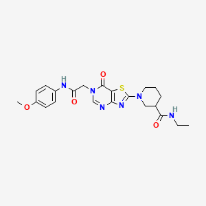 molecular formula C22H26N6O4S B11203313 N-Ethyl-1-(6-{[(4-methoxyphenyl)carbamoyl]methyl}-7-oxo-6H,7H-[1,3]thiazolo[4,5-D]pyrimidin-2-YL)piperidine-3-carboxamide 