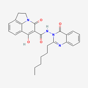 molecular formula C26H26N4O4 B11203484 N-(2-Hexyl-4-oxo-3(4H)-quinazolinyl)-6-hydroxy-4-oxo-1,2-dihydro-4H-pyrrolo[3,2,1-IJ]quinoline-5-carboxamide 