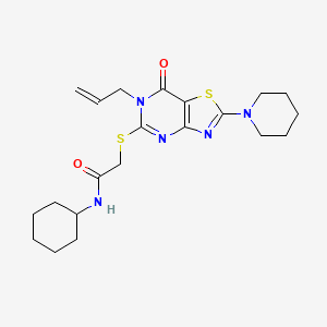 molecular formula C21H29N5O2S2 B11203745 N-cyclohexyl-2-{[7-oxo-2-(piperidin-1-yl)-6-(prop-2-en-1-yl)-6,7-dihydro[1,3]thiazolo[4,5-d]pyrimidin-5-yl]sulfanyl}acetamide 