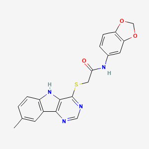 molecular formula C20H16N4O3S B11203929 N-(1,3-benzodioxol-5-yl)-2-[(8-methyl-5H-pyrimido[5,4-b]indol-4-yl)sulfanyl]acetamide 