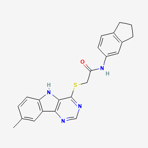 molecular formula C22H20N4OS B11203952 N-(2,3-Dihydro-1H-inden-5-YL)-2-({8-methyl-5H-pyrimido[5,4-B]indol-4-YL}sulfanyl)acetamide 
