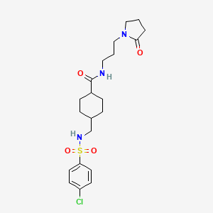 molecular formula C21H30ClN3O4S B11204160 trans-4-({[(4-chlorophenyl)sulfonyl]amino}methyl)-N-[3-(2-oxopyrrolidin-1-yl)propyl]cyclohexanecarboxamide 