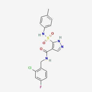 molecular formula C18H16ClFN4O3S B11204470 N-(2-chloro-4-fluorobenzyl)-5-(N-(p-tolyl)sulfamoyl)-1H-pyrazole-4-carboxamide 