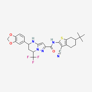 molecular formula C28H28F3N5O3S B11204816 5-(1,3-benzodioxol-5-yl)-N-(6-tert-butyl-3-cyano-4,5,6,7-tetrahydro-1-benzothiophen-2-yl)-7-(trifluoromethyl)-4,5,6,7-tetrahydropyrazolo[1,5-a]pyrimidine-2-carboxamide 