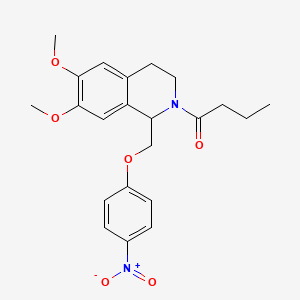 molecular formula C22H26N2O6 B11204975 1-(6,7-dimethoxy-1-((4-nitrophenoxy)methyl)-3,4-dihydroisoquinolin-2(1H)-yl)butan-1-one 