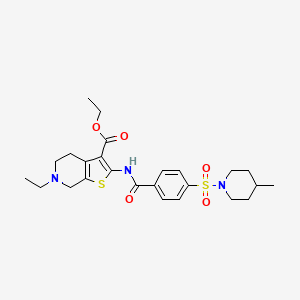 molecular formula C25H33N3O5S2 B11205227 Ethyl 6-ethyl-2-(4-((4-methylpiperidin-1-yl)sulfonyl)benzamido)-4,5,6,7-tetrahydrothieno[2,3-c]pyridine-3-carboxylate 