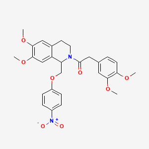 molecular formula C28H30N2O8 B11206132 1-(6,7-dimethoxy-1-((4-nitrophenoxy)methyl)-3,4-dihydroisoquinolin-2(1H)-yl)-2-(3,4-dimethoxyphenyl)ethanone 