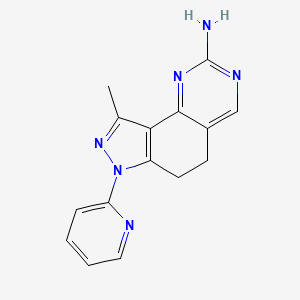 molecular formula C15H14N6 B11206239 9-Methyl-7-pyridin-2-yl-5,6-dihydropyrazolo[3,4-h]quinazolin-2-amine 