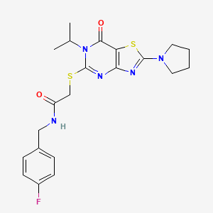 molecular formula C21H24FN5O2S2 B11206689 N-(4-fluorobenzyl)-2-{[7-oxo-6-(propan-2-yl)-2-(pyrrolidin-1-yl)-6,7-dihydro[1,3]thiazolo[4,5-d]pyrimidin-5-yl]sulfanyl}acetamide 