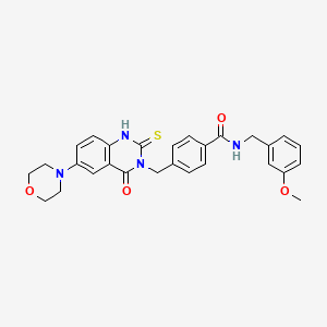 molecular formula C28H28N4O4S B11211663 N-(3-methoxybenzyl)-4-((6-morpholino-4-oxo-2-thioxo-1,2-dihydroquinazolin-3(4H)-yl)methyl)benzamide 