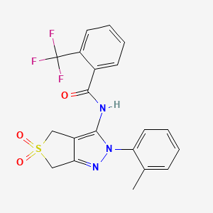 molecular formula C20H16F3N3O3S B11211701 N-(5,5-dioxido-2-(o-tolyl)-4,6-dihydro-2H-thieno[3,4-c]pyrazol-3-yl)-2-(trifluoromethyl)benzamide 