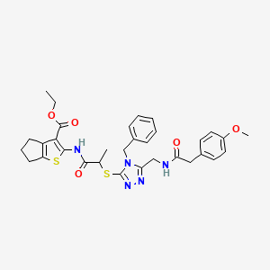 molecular formula C32H35N5O5S2 B11211979 ethyl 2-(2-((4-benzyl-5-((2-(4-methoxyphenyl)acetamido)methyl)-4H-1,2,4-triazol-3-yl)thio)propanamido)-5,6-dihydro-4H-cyclopenta[b]thiophene-3-carboxylate 