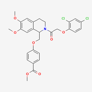 molecular formula C28H27Cl2NO7 B11212597 Methyl 4-((2-(2-(2,4-dichlorophenoxy)acetyl)-6,7-dimethoxy-1,2,3,4-tetrahydroisoquinolin-1-yl)methoxy)benzoate 