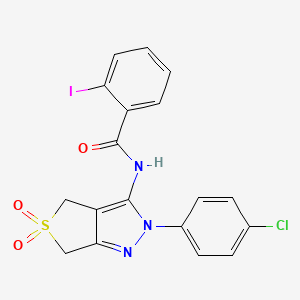 molecular formula C18H13ClIN3O3S B11213360 N-(2-(4-chlorophenyl)-5,5-dioxido-4,6-dihydro-2H-thieno[3,4-c]pyrazol-3-yl)-2-iodobenzamide 