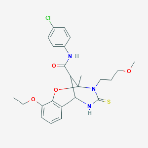 molecular formula C24H28ClN3O4S B11213539 N-(4-chlorophenyl)-10-ethoxy-3-(3-methoxypropyl)-2-methyl-4-thioxo-3,4,5,6-tetrahydro-2H-2,6-methano-1,3,5-benzoxadiazocine-11-carboxamide 