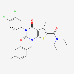 molecular formula C26H25Cl2N3O3S B11213597 3-(3,4-dichlorophenyl)-N,N-diethyl-5-methyl-1-(4-methylbenzyl)-2,4-dioxo-1,2,3,4-tetrahydrothieno[2,3-d]pyrimidine-6-carboxamide 