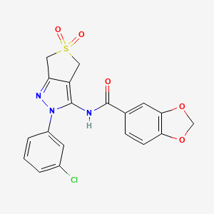 molecular formula C19H14ClN3O5S B11213661 N-(2-(3-chlorophenyl)-5,5-dioxido-4,6-dihydro-2H-thieno[3,4-c]pyrazol-3-yl)benzo[d][1,3]dioxole-5-carboxamide 