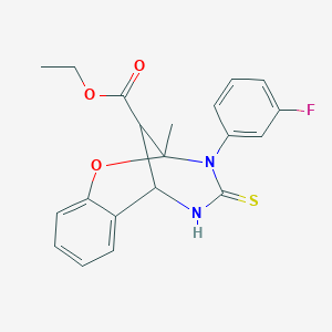 molecular formula C20H19FN2O3S B11213856 ethyl 3-(3-fluorophenyl)-2-methyl-4-thioxo-3,4,5,6-tetrahydro-2H-2,6-methano-1,3,5-benzoxadiazocine-11-carboxylate 