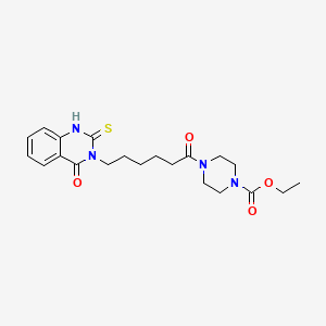 molecular formula C21H28N4O4S B11213985 ethyl 4-(6-(4-oxo-2-thioxo-1,2-dihydroquinazolin-3(4H)-yl)hexanoyl)piperazine-1-carboxylate 