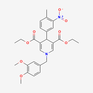 molecular formula C27H30N2O8 B11214178 Diethyl 1-(3,4-dimethoxybenzyl)-4-(4-methyl-3-nitrophenyl)-1,4-dihydropyridine-3,5-dicarboxylate 