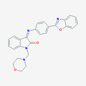 molecular formula C26H22N4O3 B011215 3-[4-(1,3-Benzoxazol-2-yl)phenyl]imino-1-(morpholin-4-ylmethyl)indol-2-one CAS No. 100476-63-9