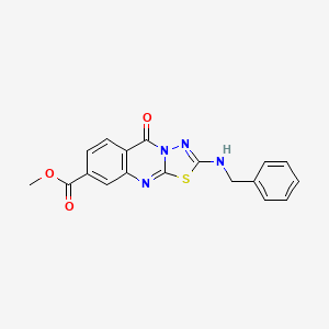 molecular formula C18H14N4O3S B11215013 methyl 2-(benzylamino)-5-oxo-5H-[1,3,4]thiadiazolo[2,3-b]quinazoline-8-carboxylate 