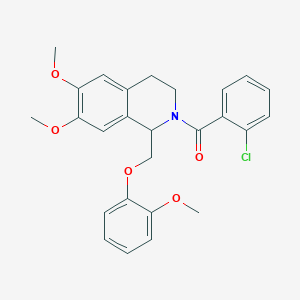 molecular formula C26H26ClNO5 B11215297 (2-chlorophenyl)(6,7-dimethoxy-1-((2-methoxyphenoxy)methyl)-3,4-dihydroisoquinolin-2(1H)-yl)methanone 