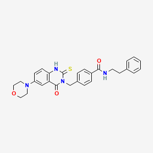 molecular formula C28H28N4O3S B11215505 4-((6-morpholino-4-oxo-2-thioxo-1,2-dihydroquinazolin-3(4H)-yl)methyl)-N-phenethylbenzamide 