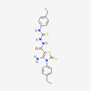 molecular formula C21H23N5OS3 B11215685 2-{[4-amino-3-(4-ethylphenyl)-2-thioxo-2,3-dihydro-1,3-thiazol-5-yl]carbonyl}-N-(4-ethylphenyl)hydrazinecarbothioamide 