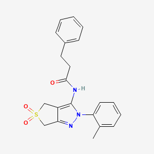 molecular formula C21H21N3O3S B11215897 N-(5,5-dioxido-2-(o-tolyl)-4,6-dihydro-2H-thieno[3,4-c]pyrazol-3-yl)-3-phenylpropanamide 