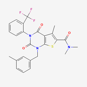 molecular formula C25H22F3N3O3S B11216216 N,N,5-trimethyl-1-[(3-methylphenyl)methyl]-2,4-dioxo-3-[2-(trifluoromethyl)phenyl]thieno[2,3-d]pyrimidine-6-carboxamide 