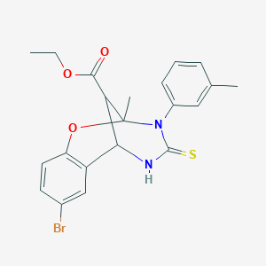 molecular formula C21H21BrN2O3S B11216573 ethyl 8-bromo-2-methyl-3-(3-methylphenyl)-4-thioxo-3,4,5,6-tetrahydro-2H-2,6-methano-1,3,5-benzoxadiazocine-11-carboxylate 